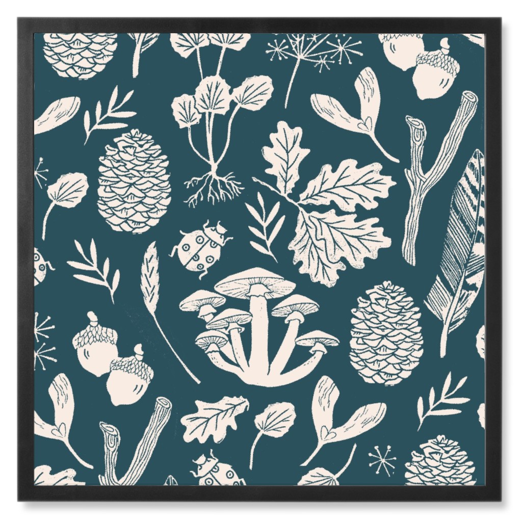 Nature Walk in Autumn - Blue and Cream Photo Tile, Black, Framed, 8x8, Blue