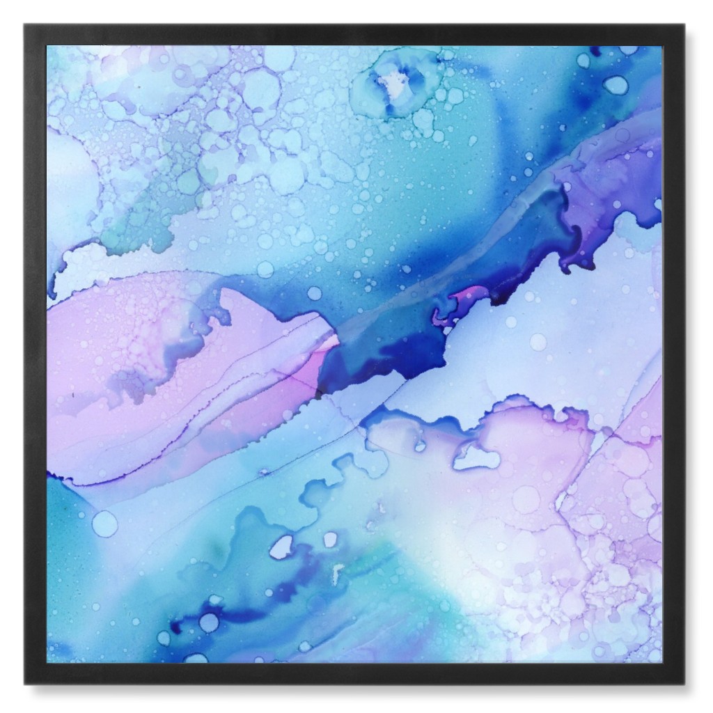 Watercolor Waves - Blue and Purple Photo Tile, Black, Framed, 8x8, Blue