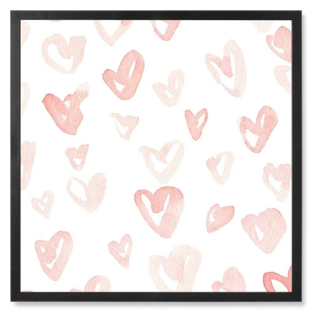Pale Pink Hearts - Pink Photo Tile, Black, Framed, 8x8, Pink, Bright Pink