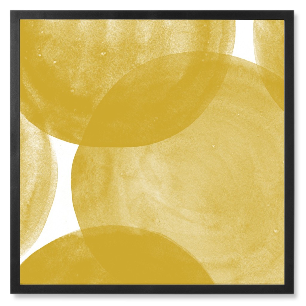 Watercolor Dots - Yellow Photo Tile, Black, Framed, 8x8, Yellow