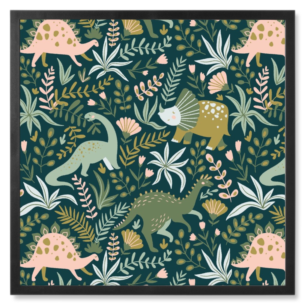 Dino - Green Photo Tile, Black, Framed, 8x8, Green, Classic Green