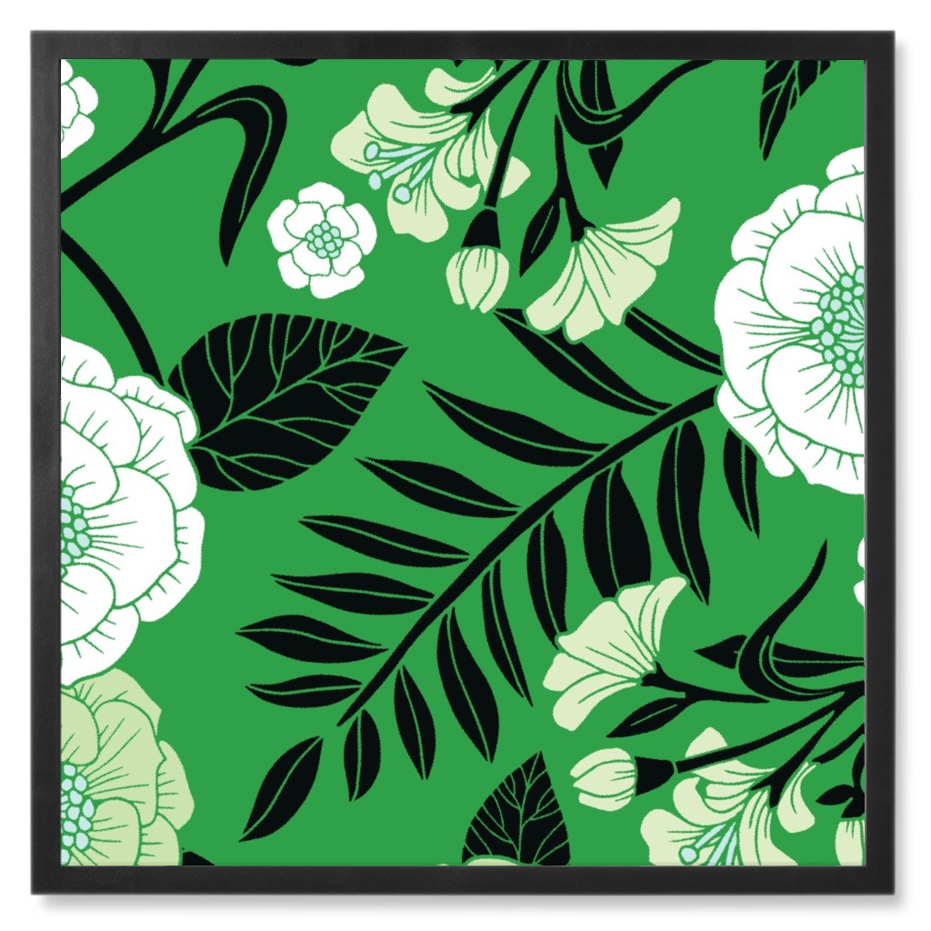 Green, Black & White Floral Pattern Photo Tile | Shutterfly