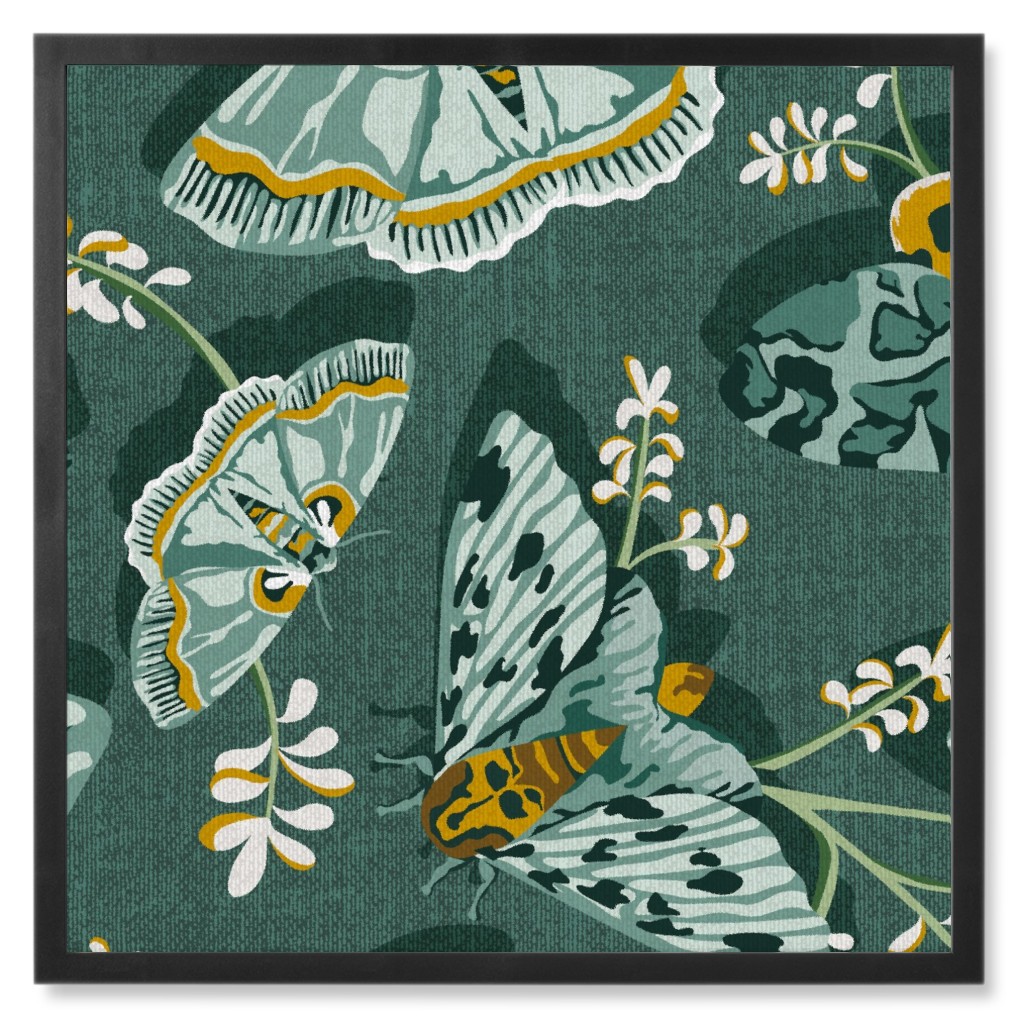 Gathering Moths - Green Photo Tile, Black, Framed, 8x8, Green, Classic Green