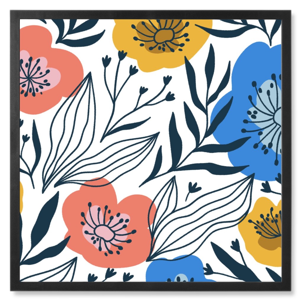 Colorful Flowers - Multi Photo Tile, Black, Framed, 8x8, Multicolor