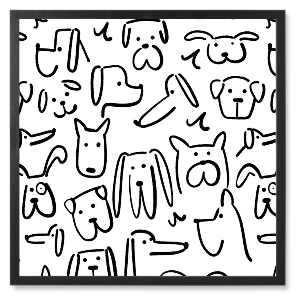 Playful Pups - Black and White Photo Tile, Black, Framed, 8x8, White, White