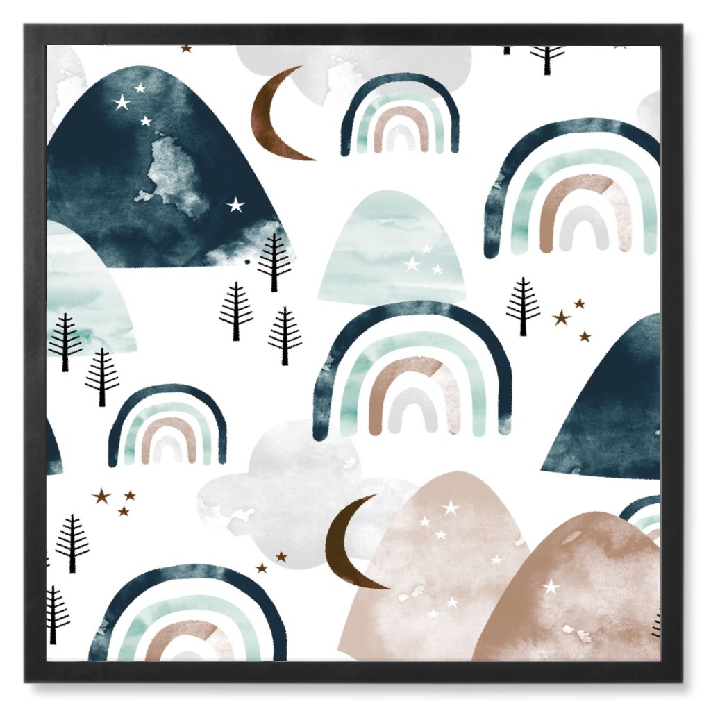 Watercolor Mountains, Clouds and Rainbows - Multi Photo Tile, Black, Framed, 8x8, Multicolor