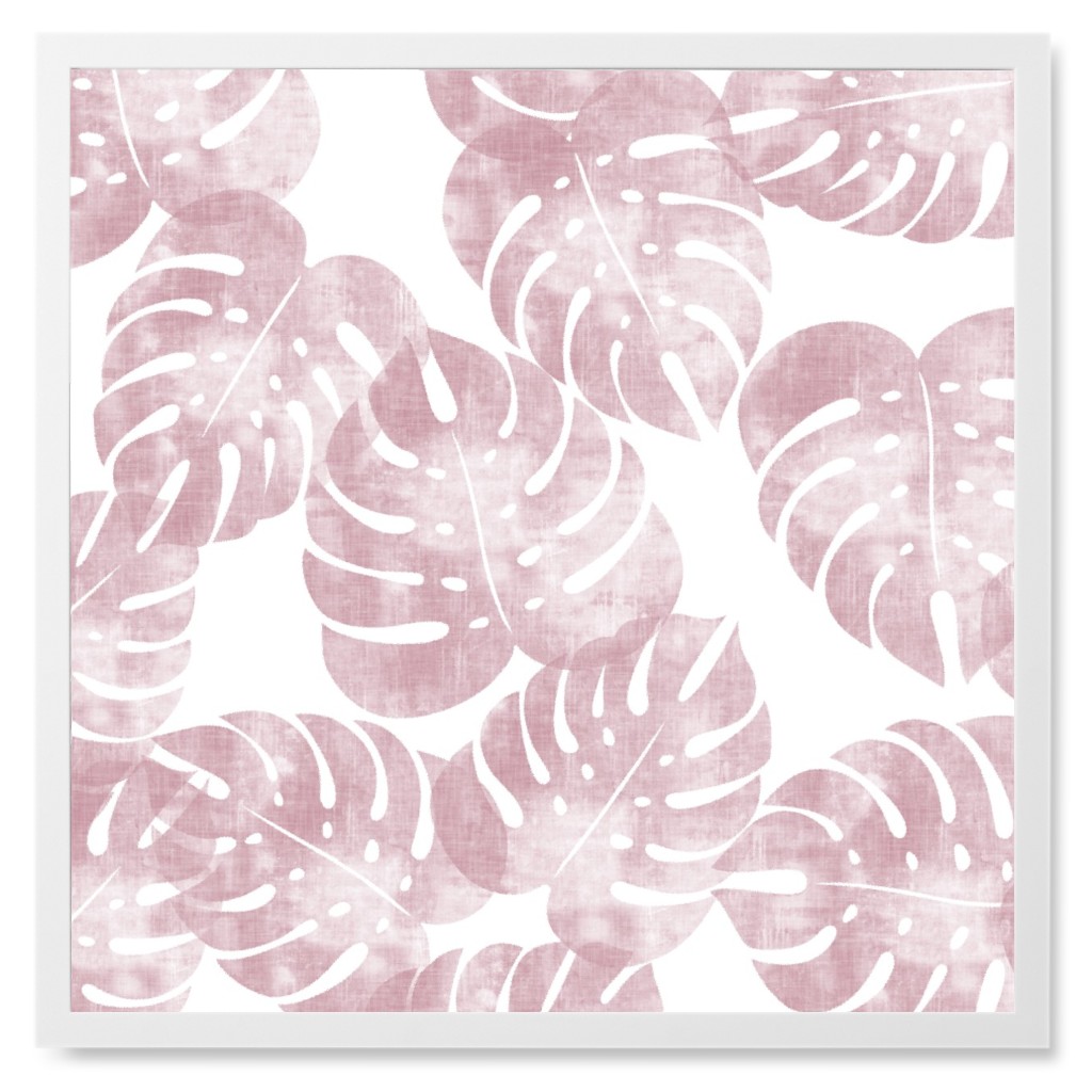 Monstera Leaves - Mauve Photo Tile, White, Framed, 8x8, Pink, Bright Pink