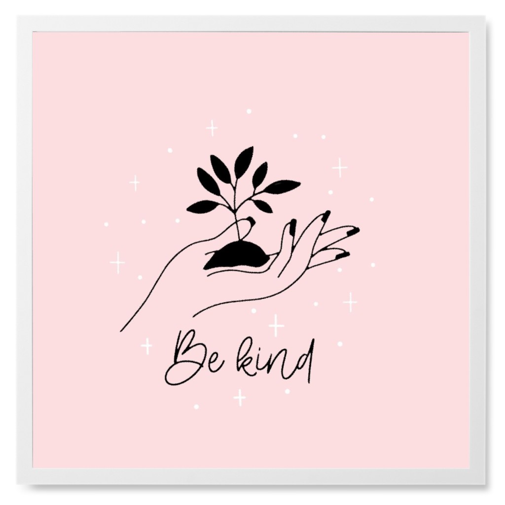 Be Kind - Pink Photo Tile, White, Framed, 8x8, Pink