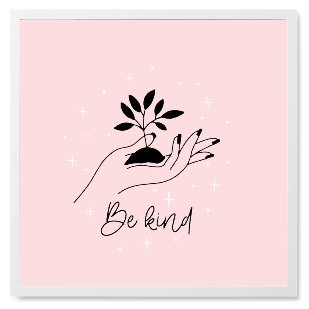 Be Kind - Pink Photo Tile, White, Framed, 8x8, Pink, Bright Pink