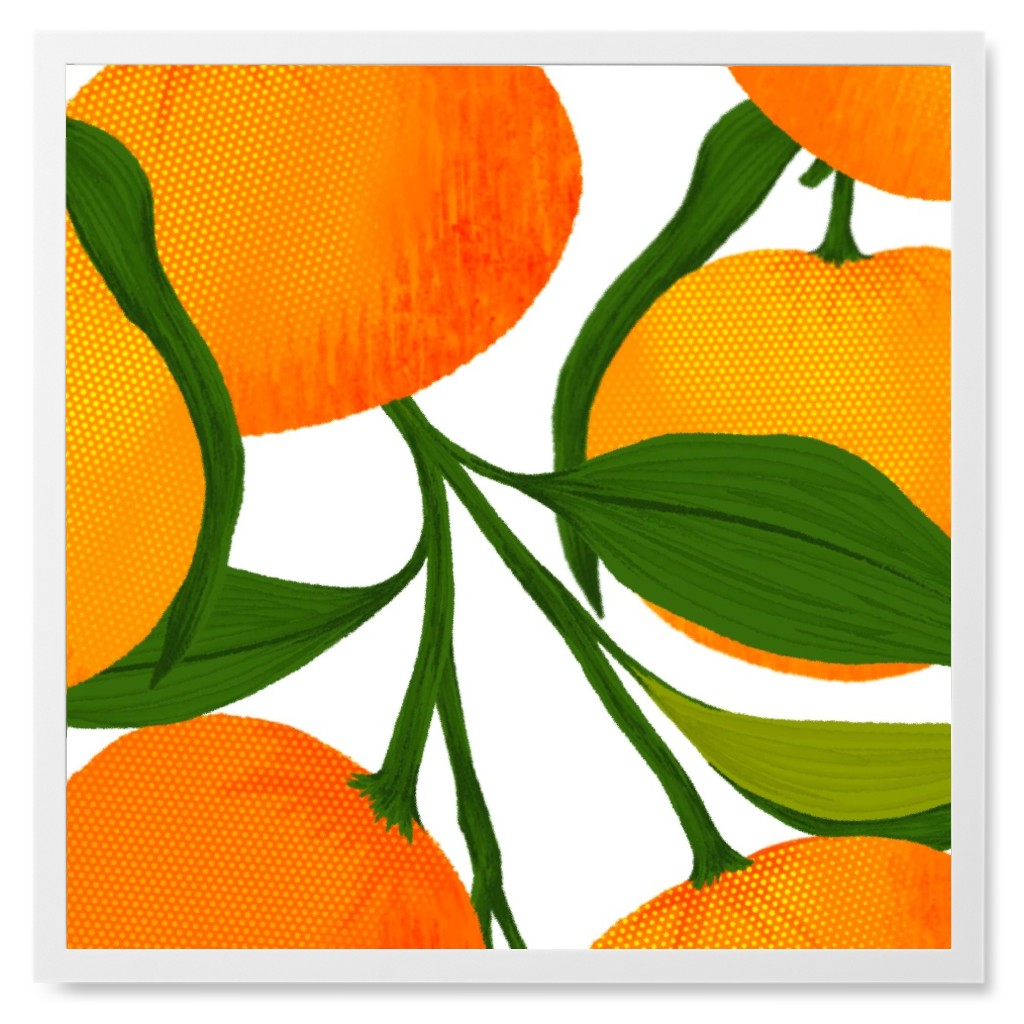 Tangerine Dreams - Orange on White Photo Tile, White, Framed, 8x8, Orange
