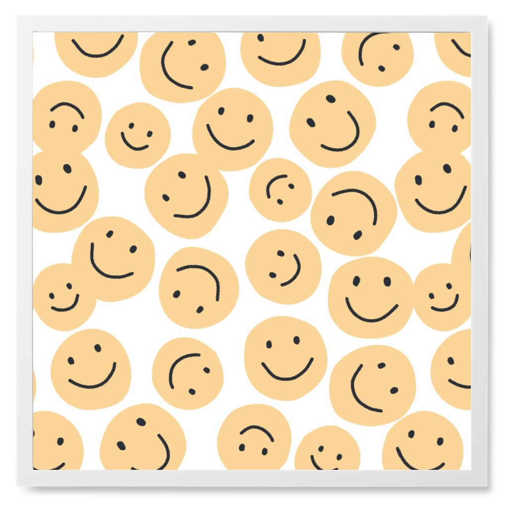 Happy Smiley Faces - Yellow Photo Tile, White, Framed, 8x8, Yellow, Classic Yellow