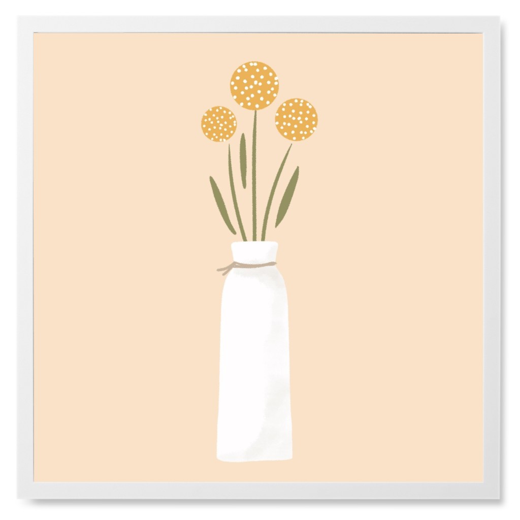Billy Button Flowers - Yellow Photo Tile, White, Framed, 8x8, Yellow