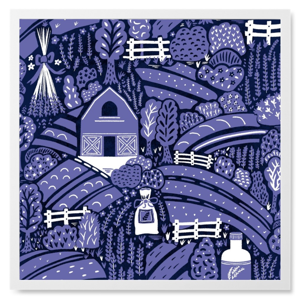 Lavender Farm Photo Tile, White, Framed, 8x8, Purple