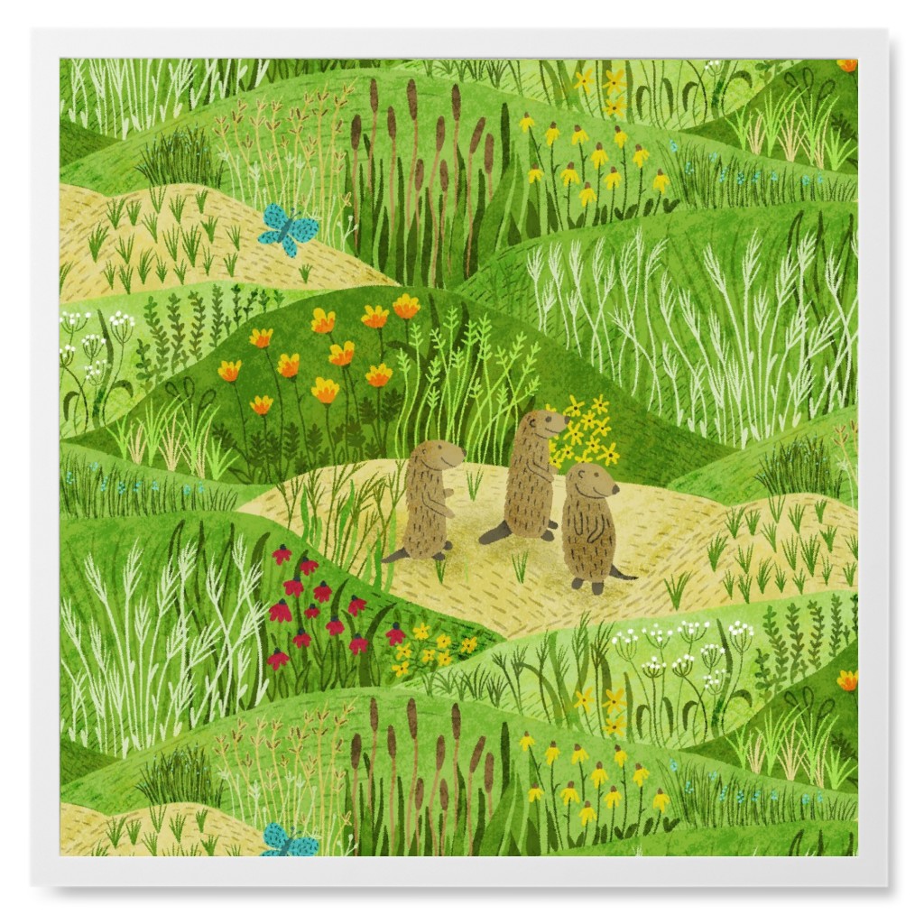 Prairie Dogs on the Prairie Photo Tile, White, Framed, 8x8, Green, Classic Green