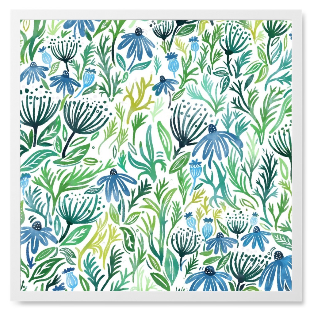 Wild Grasses & Flowers Photo Tile, White, Framed, 8x8, Multicolor