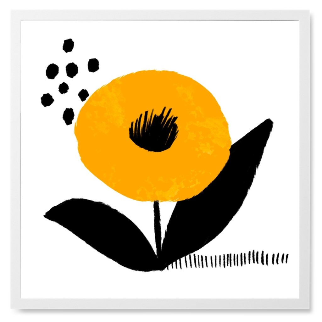 Yellow and Black Flower Photo Tile, White, Framed, 8x8, Yellow