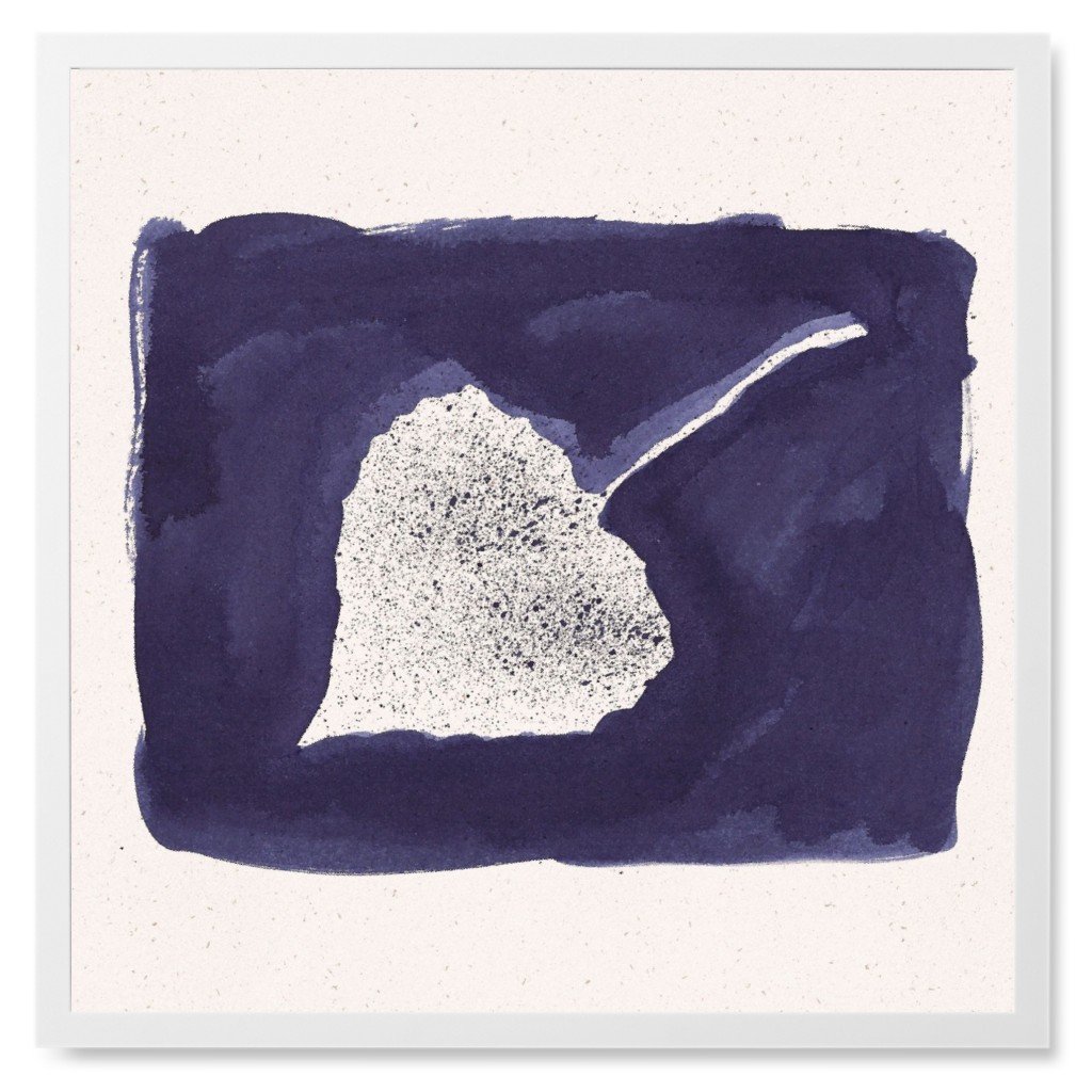 Watercolor Leaf - Indigo Photo Tile, White, Framed, 8x8, Blue