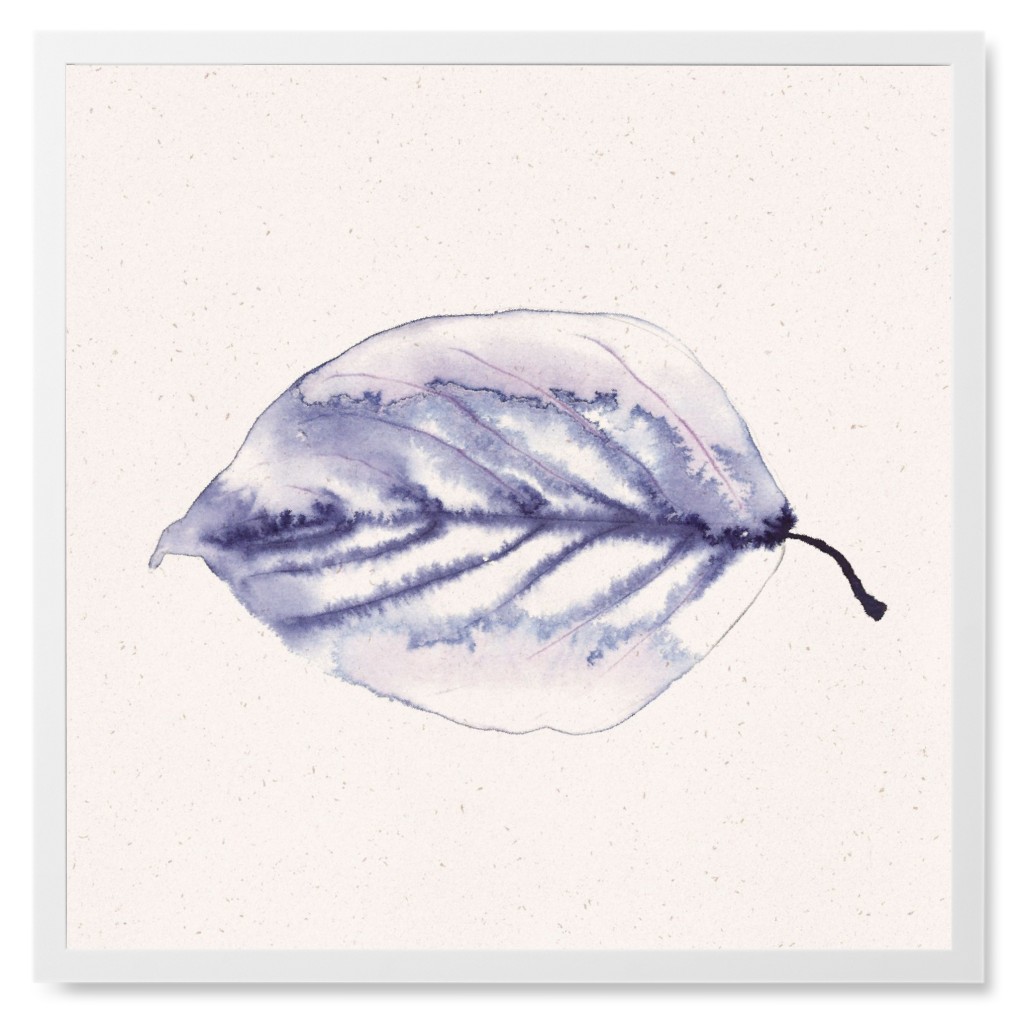 Watercolor Minimalist Leaf - Indigo Photo Tile, White, Framed, 8x8, Blue, True Blue