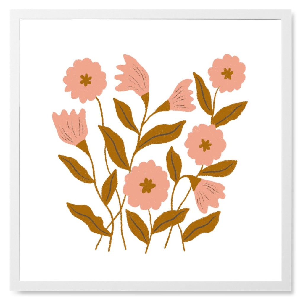 Wildflower Bouquet - Pink Photo Tile, White, Framed, 8x8, Pink, Bright Pink