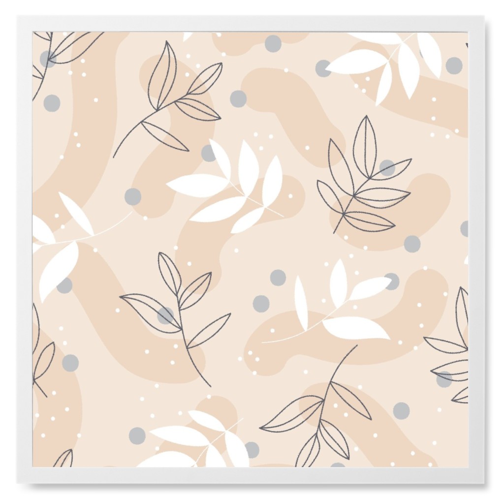 the Modernist - Leaves and Shapes Photo Tile, White, Framed, 8x8, Beige