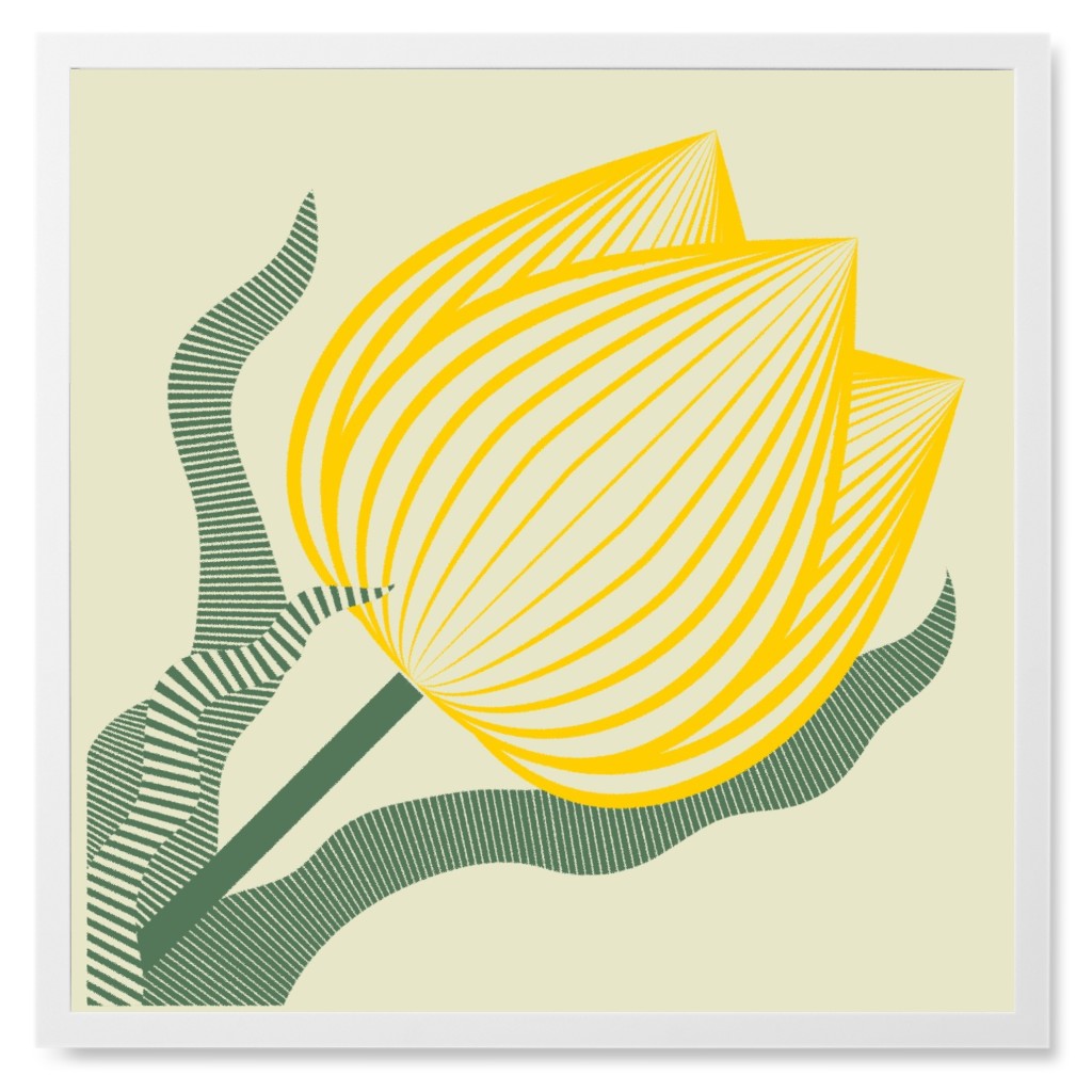 Abstract Tulip - Yellow on Beige Photo Tile, White, Framed, 8x8, Yellow