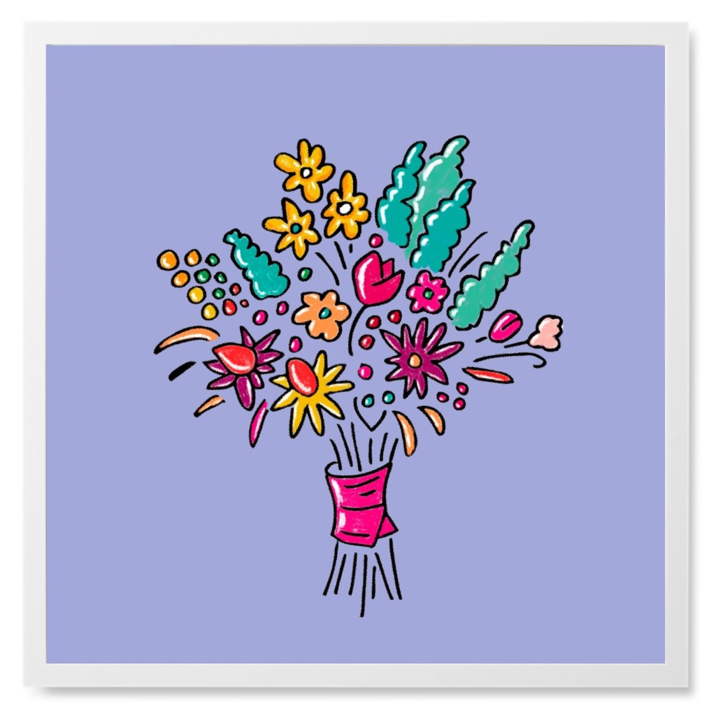 Floral Bouquet on Purple Photo Tile, White, Framed, 8x8, Multicolor