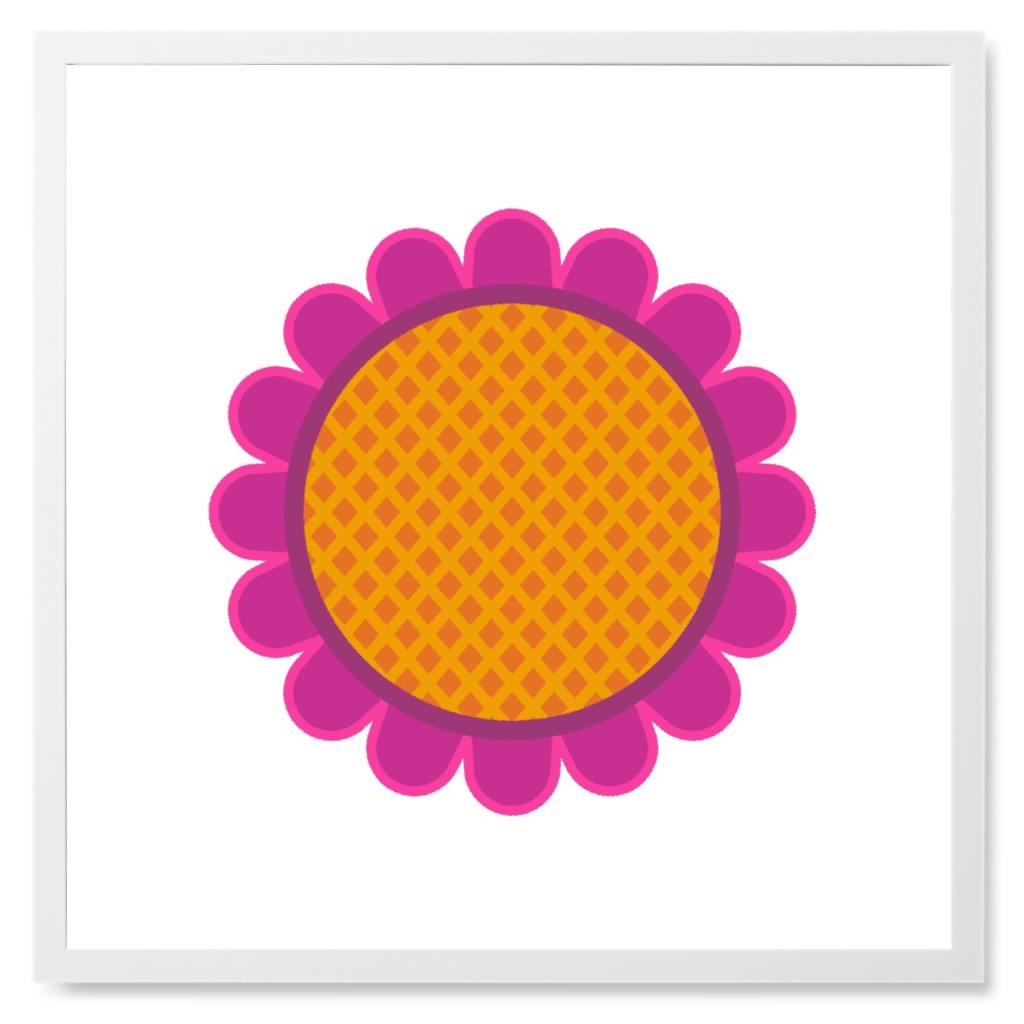 Scandi Flower - Pink Photo Tile, White, Framed, 8x8, Pink