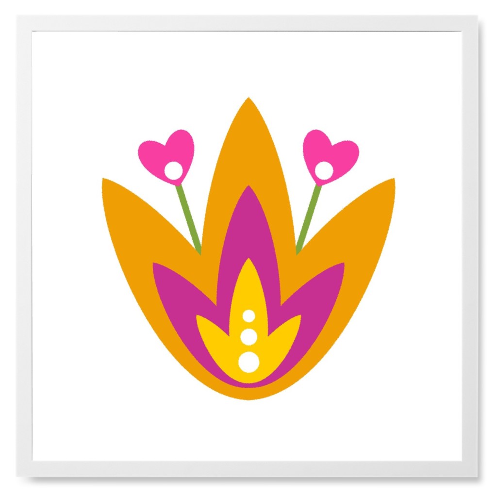 Scandi Flower - Yellow and Pink Photo Tile, White, Framed, 8x8, Yellow