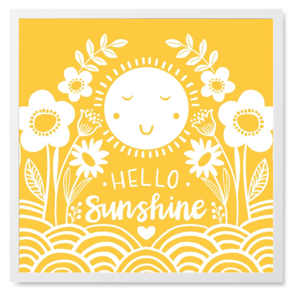 Hello Sunshine - Yellow Photo Tile, White, Framed, 8x8, Yellow