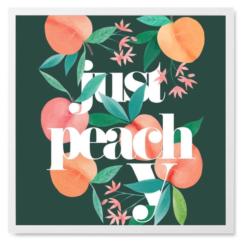 Just Peachy - Green and Peach Photo Tile, White, Framed, 8x8, Green, Classic Green