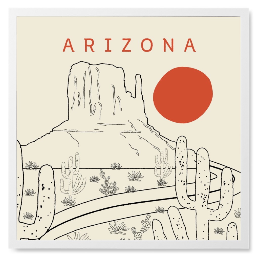 Hello Arizona Photo Tile, White, Framed, 8x8, Beige, Sunset