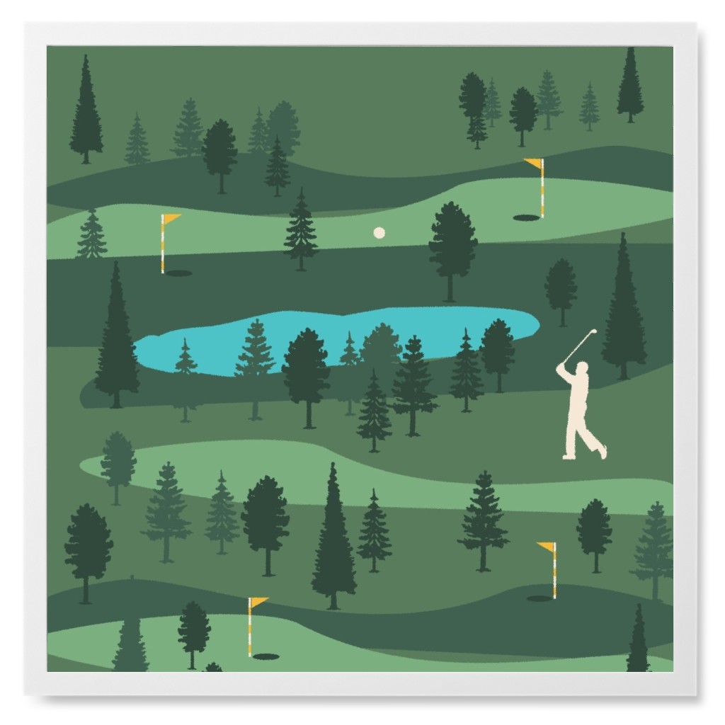 Golf Day Out - Green and Blue Photo Tile, White, Framed, 8x8, Green, Classic Green