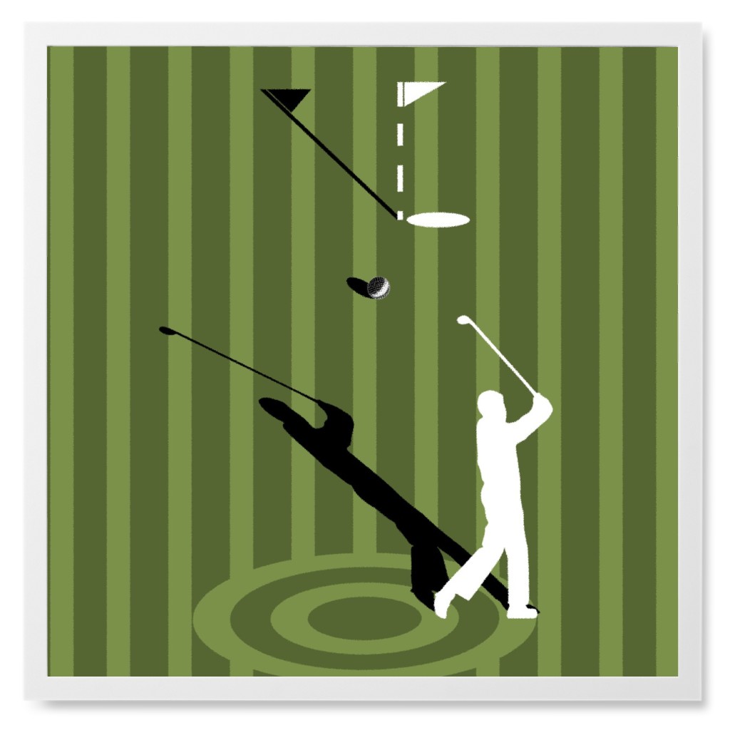Golf Minimal Art - Green Photo Tile, White, Framed, 8x8, Green