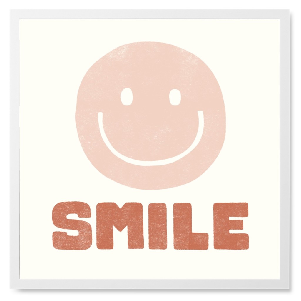 Happy Face Photo Tile, White, Framed, 8x8, Pink