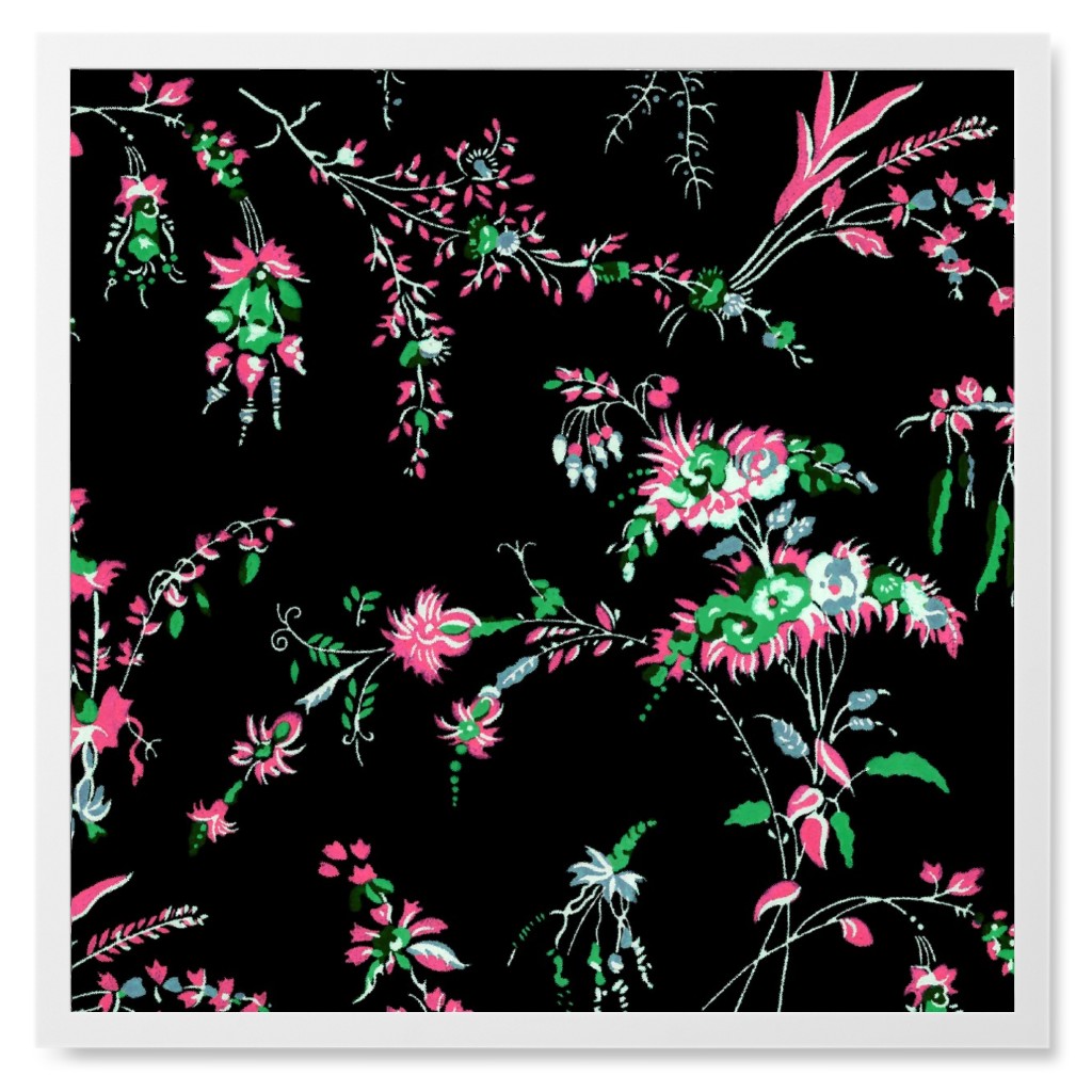Lara Floral - Bright on Black Photo Tile, White, Framed, 8x8, Black