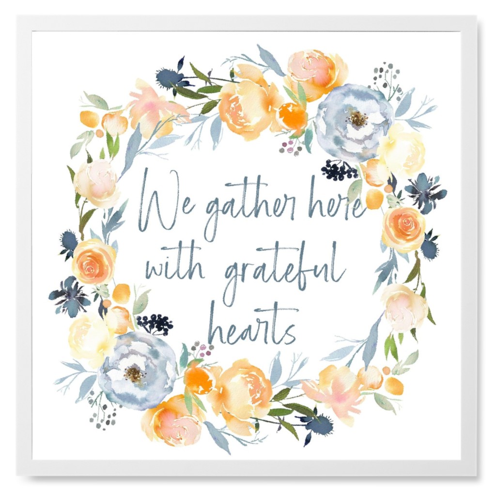 Gather Here With Grateful Hearts Floral - Multi Photo Tile, White, Framed, 8x8, Orange