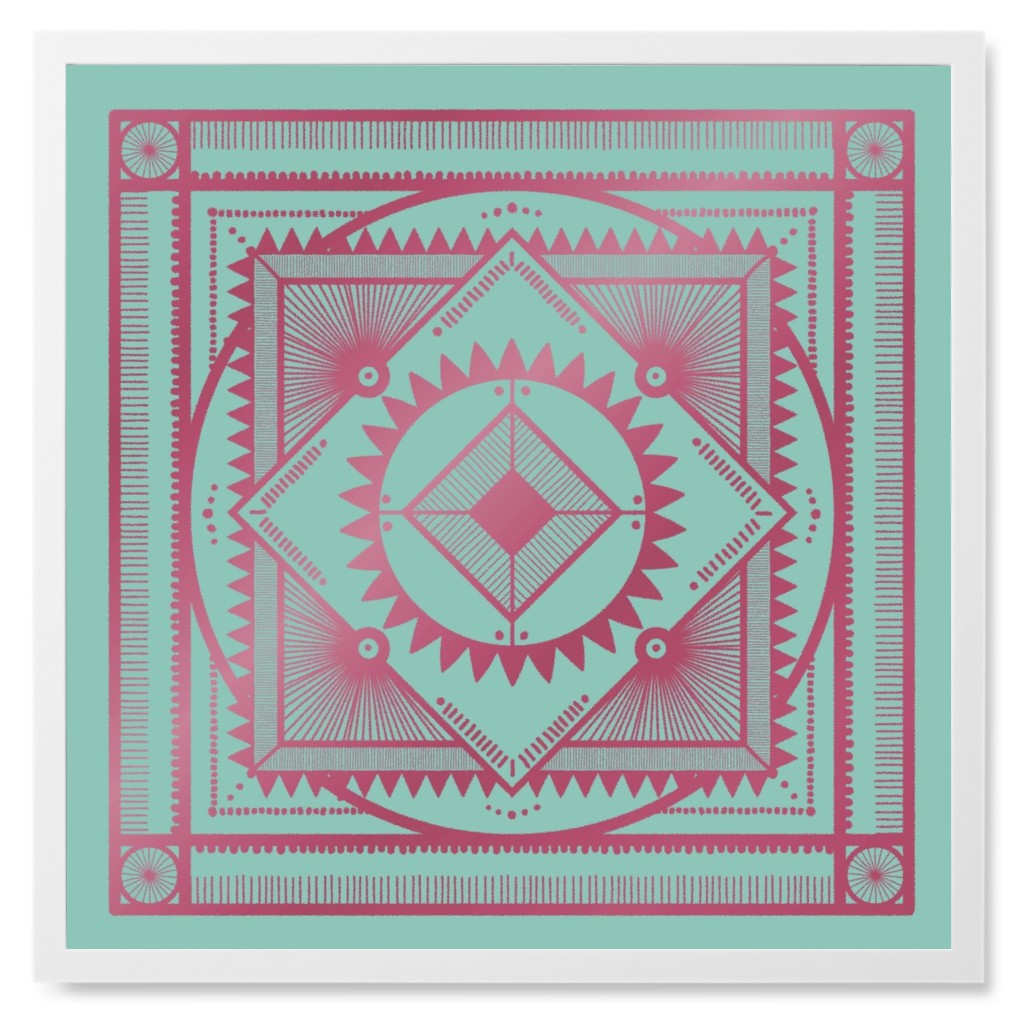 Tribal Geometric Tile Ii Photo Tile, White, Framed, 8x8, Green