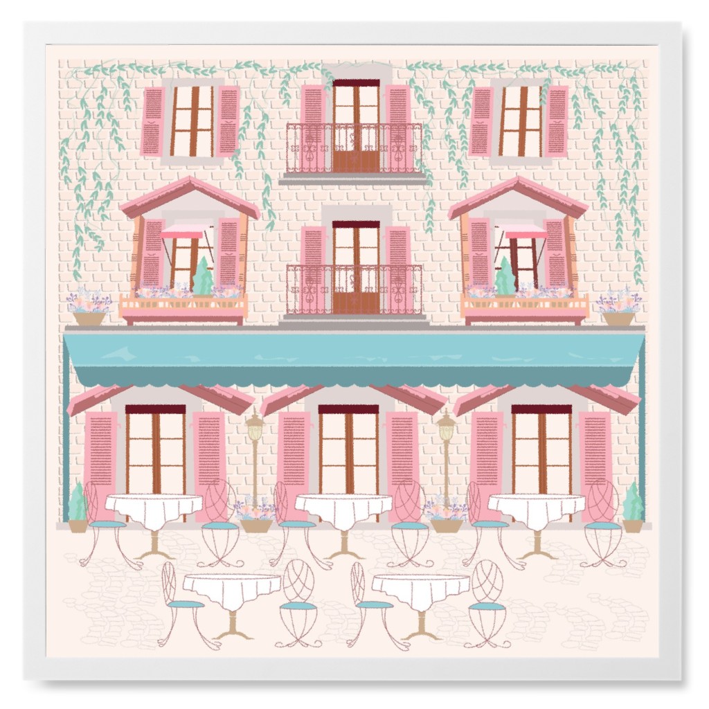 Pastel French Cafe - Pink Photo Tile, White, Framed, 8x8, Pink