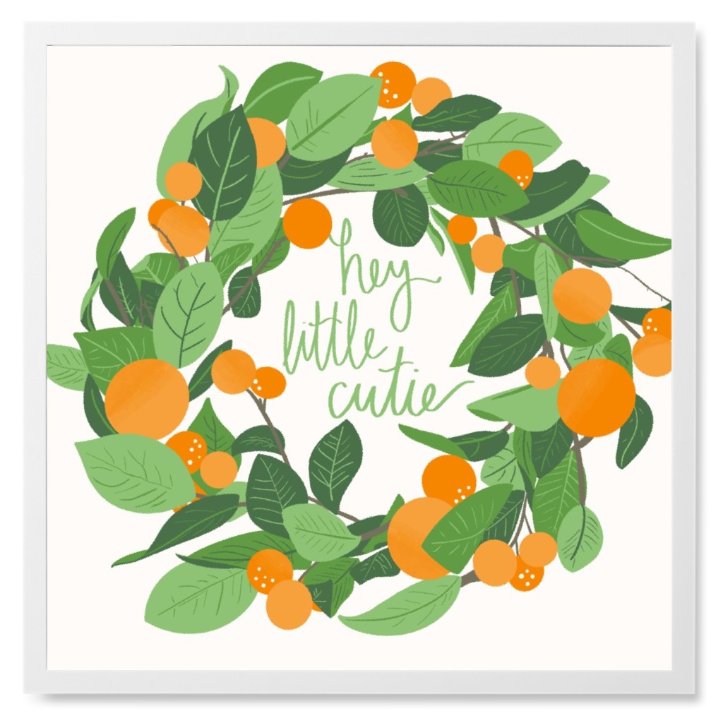 Hey Little Cutie - Green and Orange Photo Tile, White, Framed, 8x8, Green