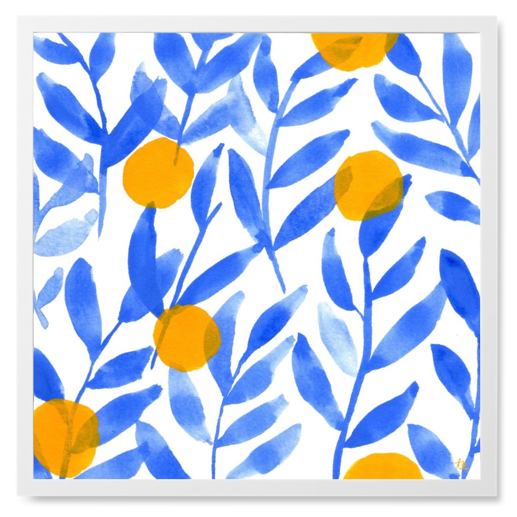 Modern Lemons - Blue and Yellow Photo Tile, White, Framed, 8x8, Blue, True Blue
