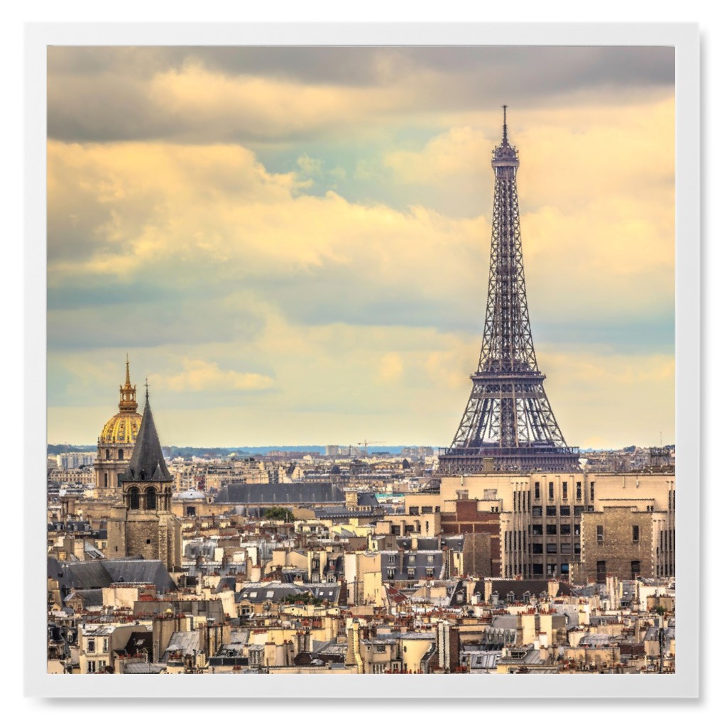 Eiffel Tower in Paris Skyline Photo Tile, White, Framed, 8x8, Multicolor