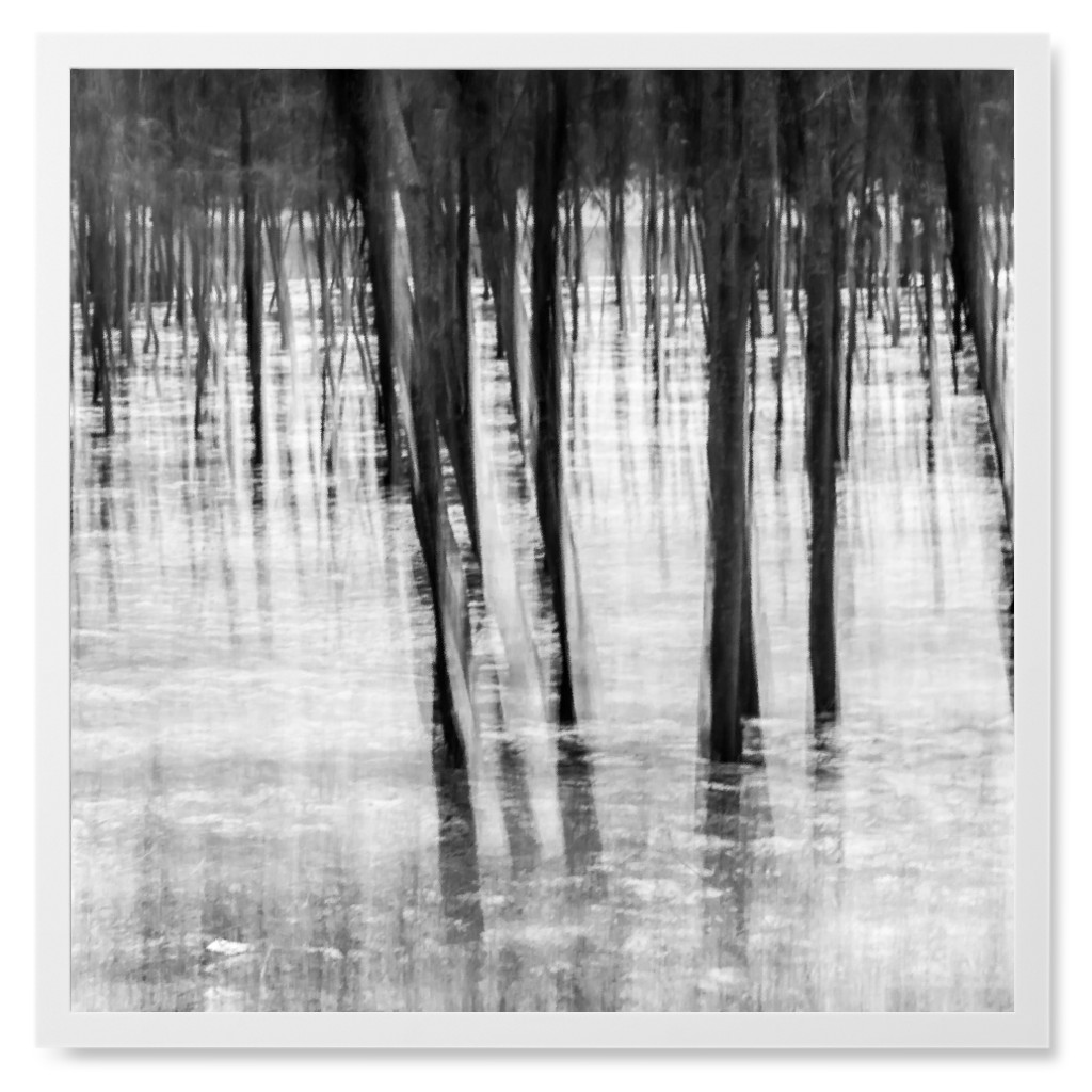 Water Reflection - Black and White Photo Tile, White, Framed, 8x8, Black, Black
