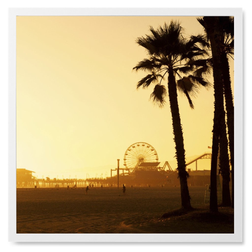 Santa Monica Pier Photo Tile, White, Framed, 8x8, Yellow, Classic Yellow