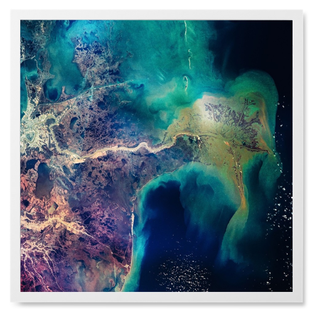 an Ocean View From the Top Photo Tile, White, Framed, 8x8, Blue, True Blue