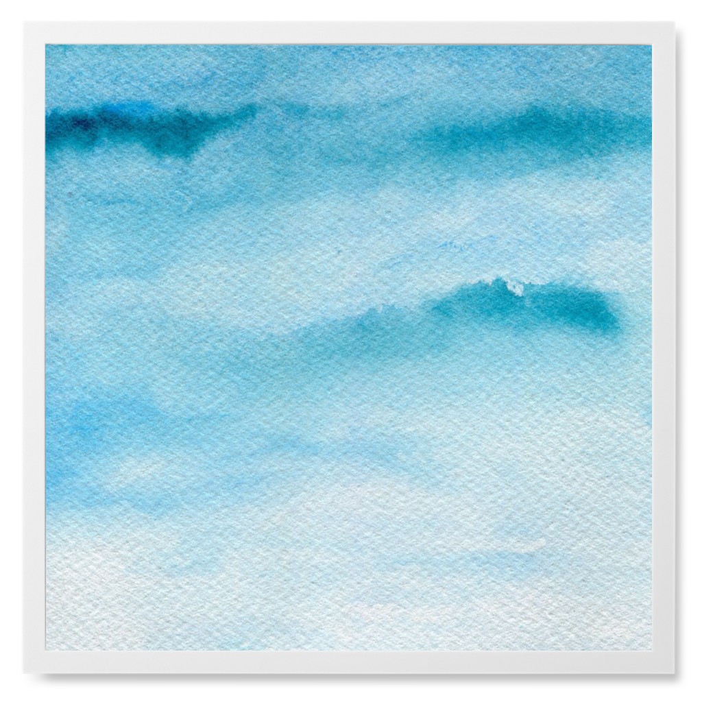 Sky Blue Watercolor Photo Tile, White, Framed, 8x8, Blue, True Blue