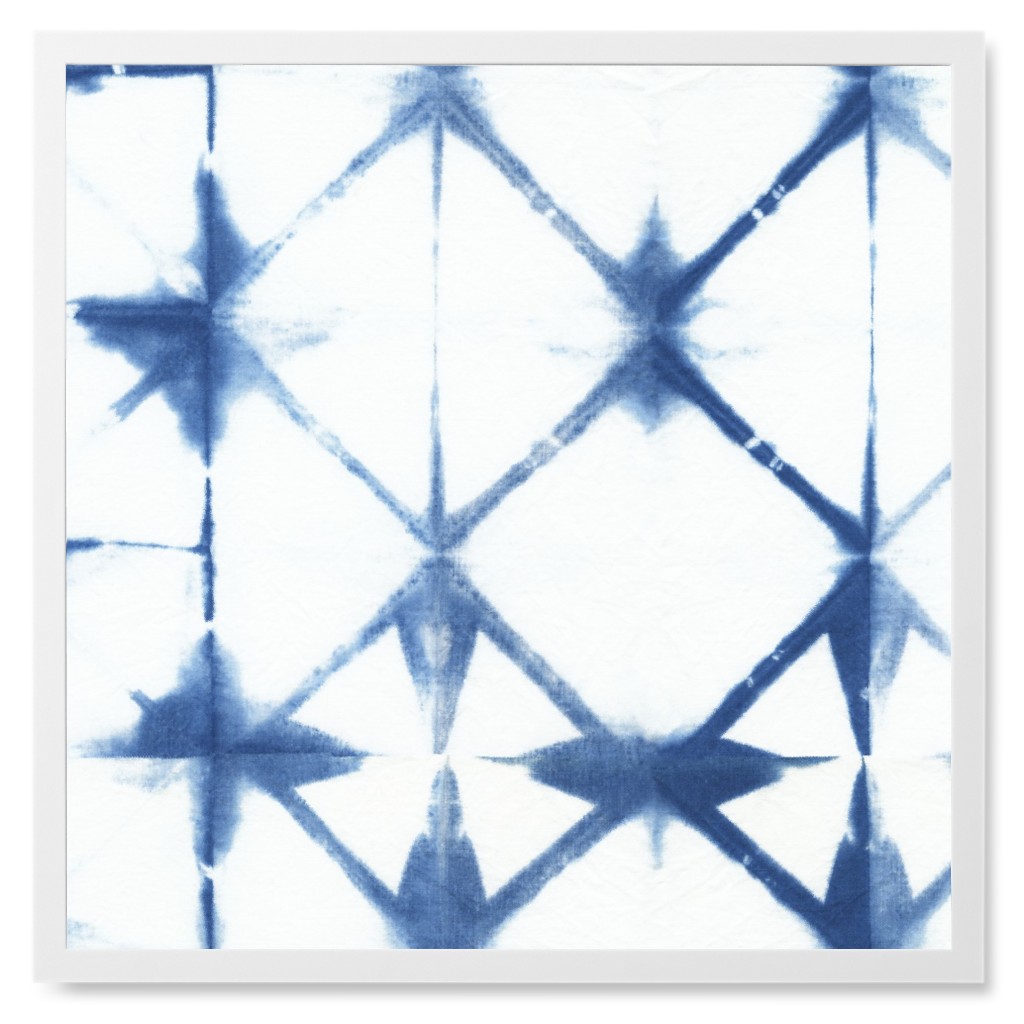 Shibori Diamond - Blue on White Photo Tile, White, Framed, 8x8, Blue, True Blue
