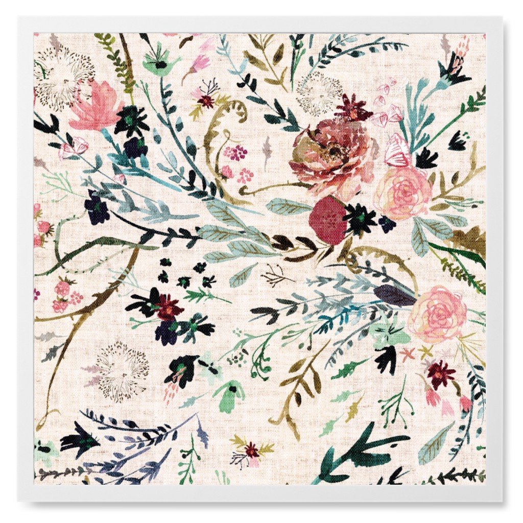 Fable Floral - Blush Pink Photo Tile, White, Framed, 8x8, Multicolor
