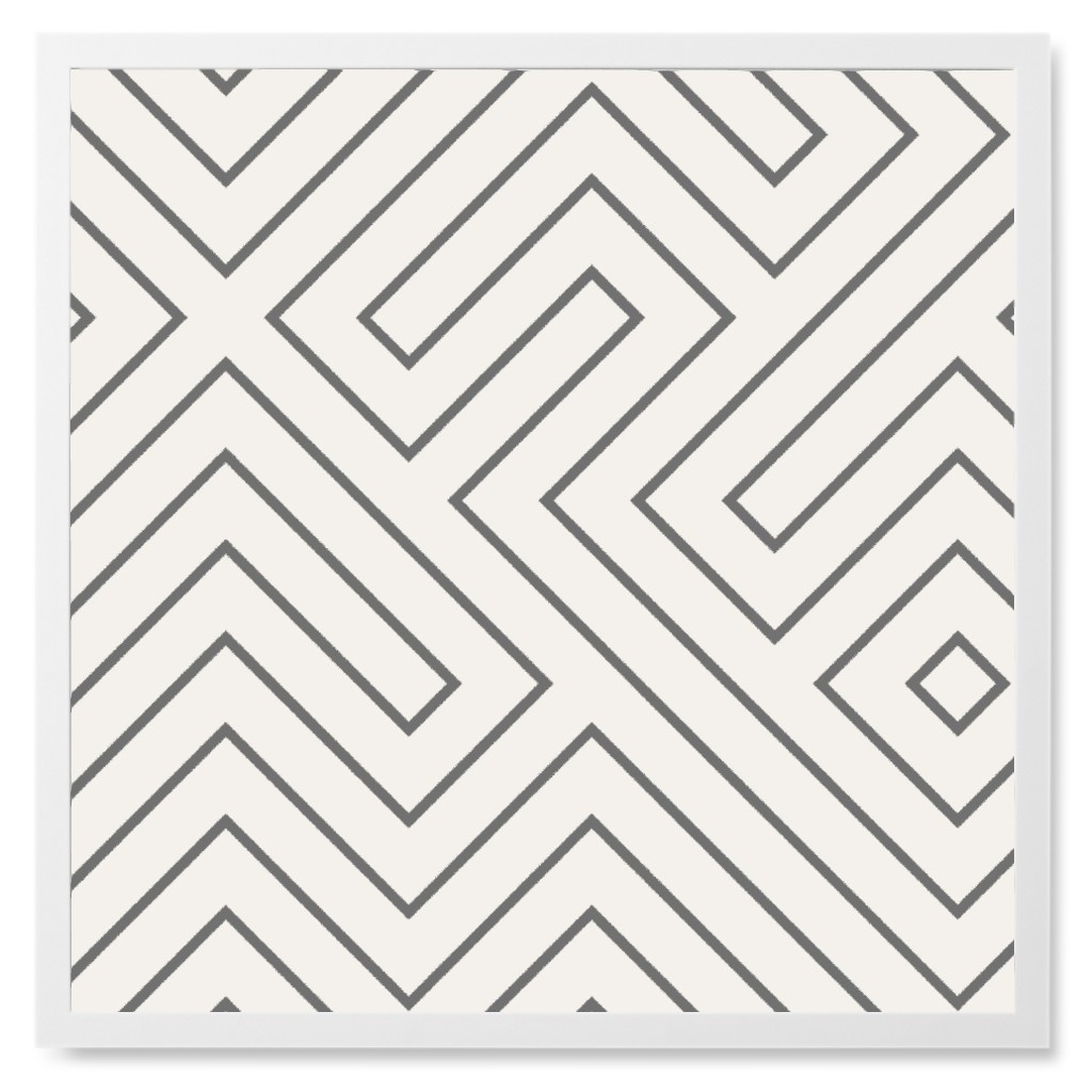 Tribal Maze - Cement on Cream Photo Tile, White, Framed, 8x8, Gray