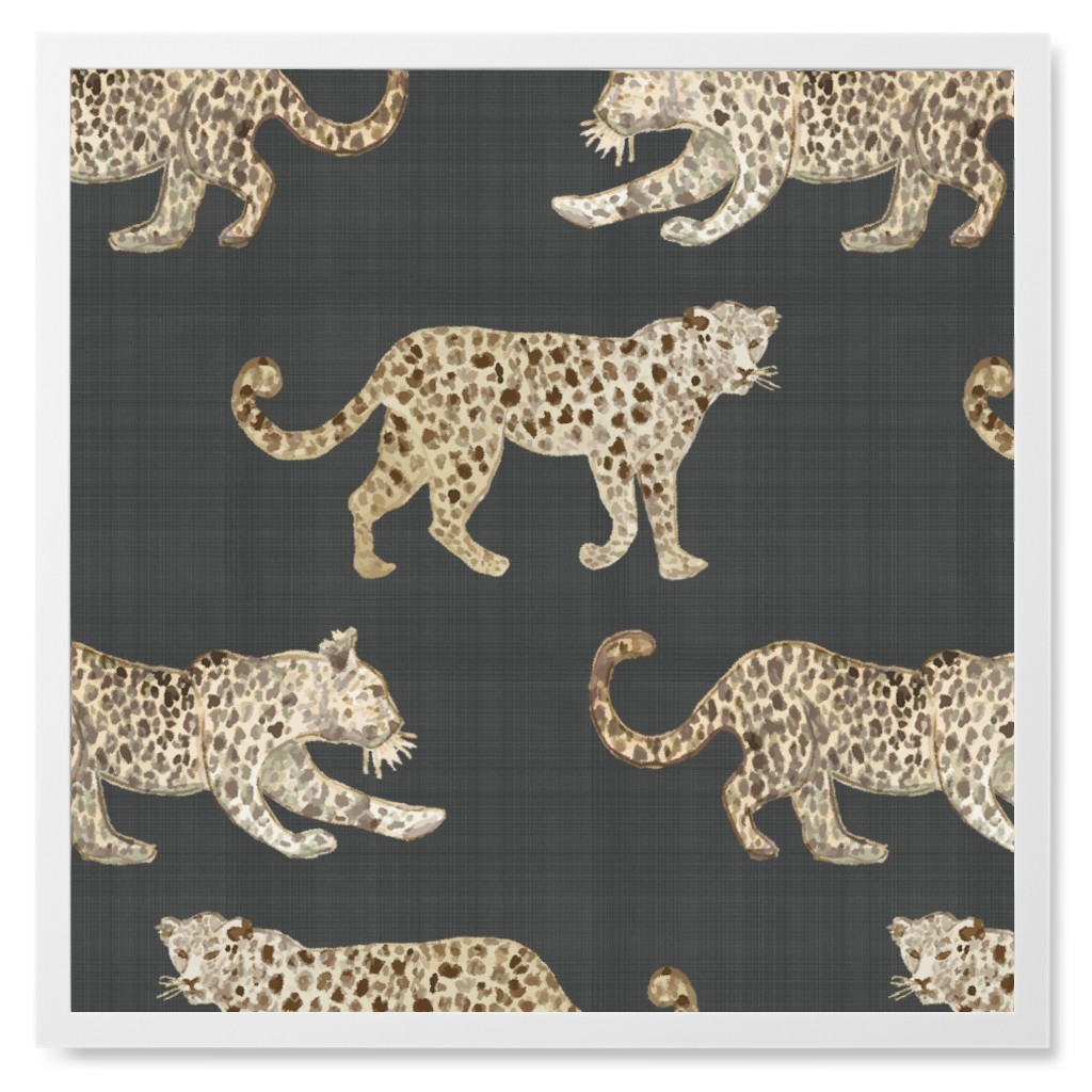 Leopard Parade Photo Tile, White, Framed, 8x8, Gray