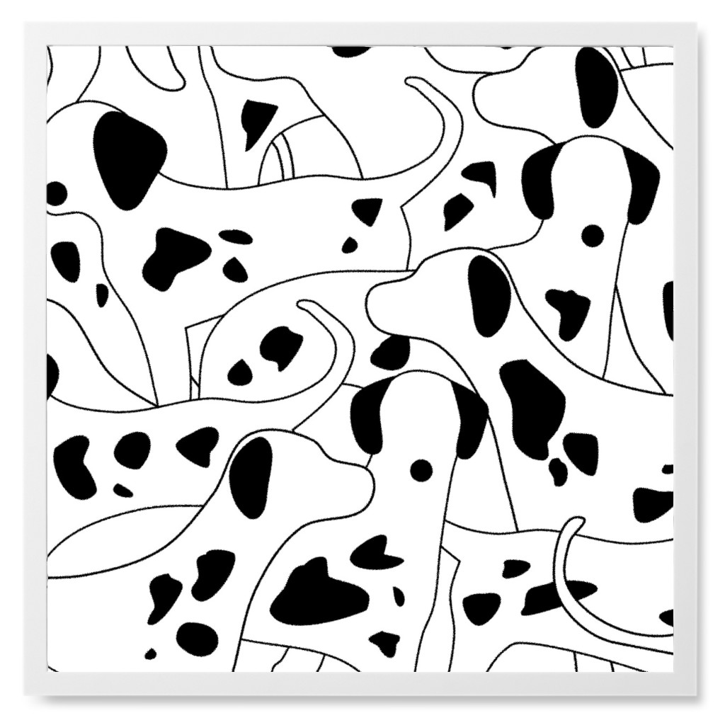 Dalmation Print Photo Tile, White, Framed, 8x8, Black, Black